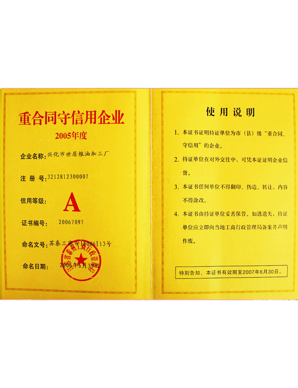 2005年度(A)級重合同守信企業