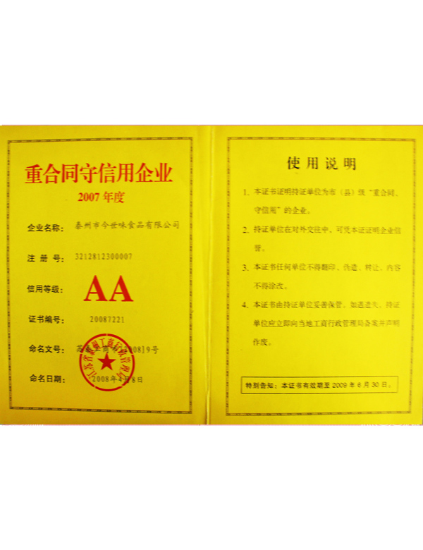 2007年度(AA)級重合同守信企業